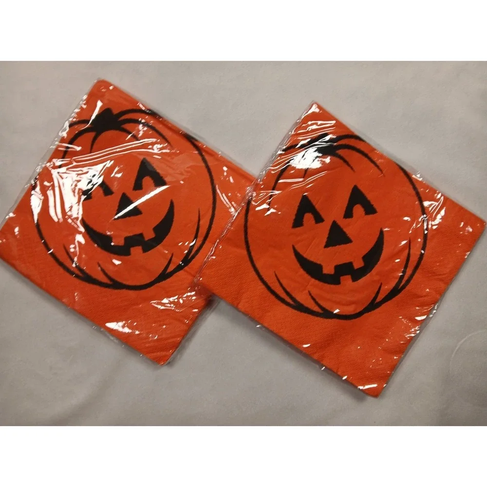 Vintage Amscan Halloween Jack-O'-Lantern Luncheon Napkins 3-Ply Orange...